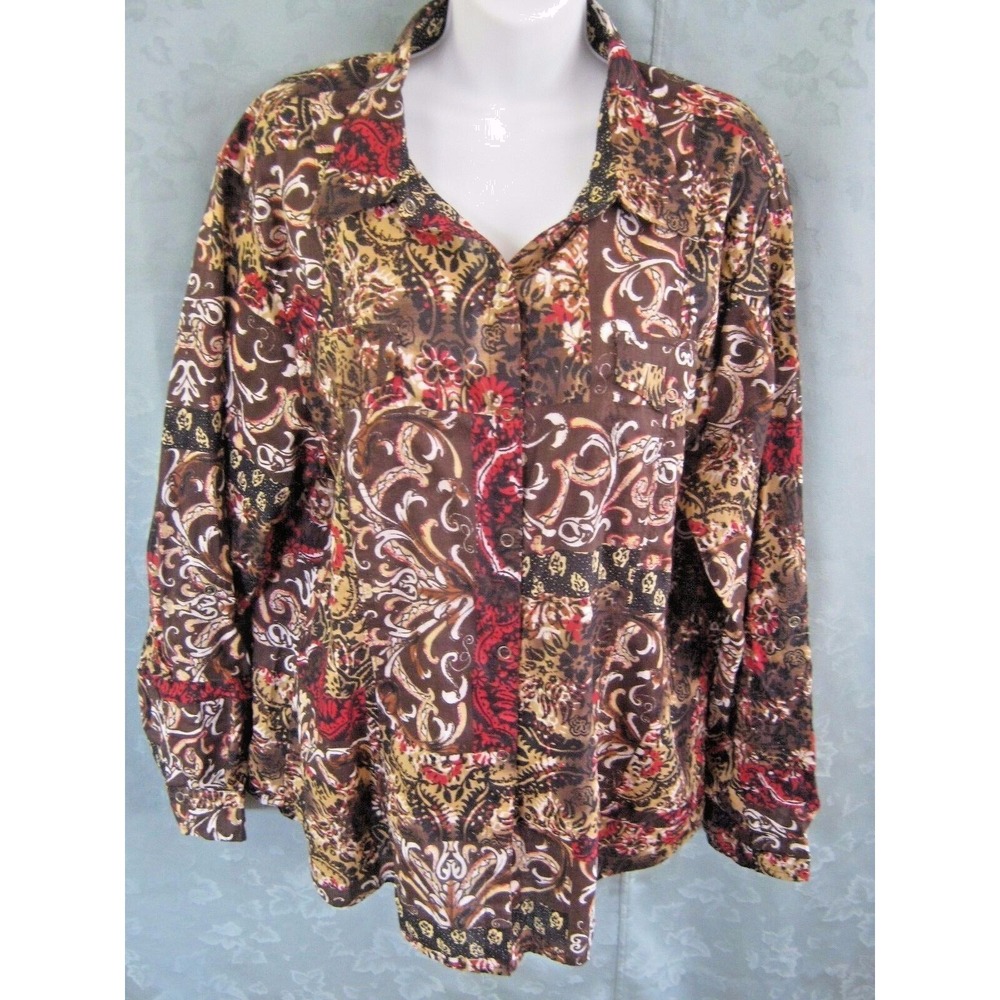 Chico's Shirt Size 16 (Chico's Size 3) Patchwork Print India 100% Cotton Snaps
